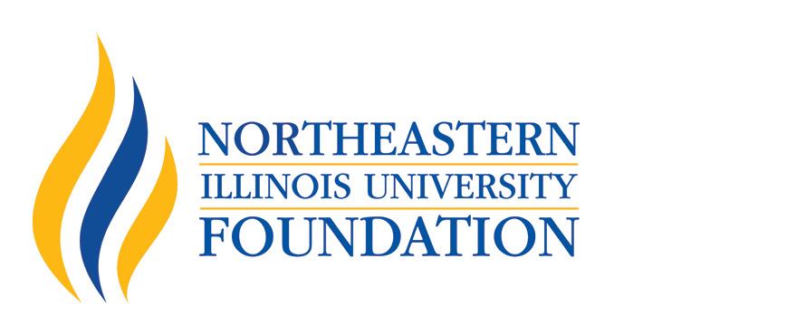 A stylized blue and gold flame image accompanies the words Northeastern Illinois University Foundation