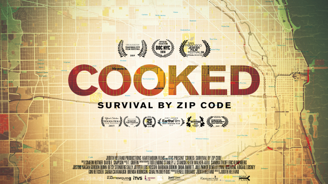 Film poster of "Cooked: Survival by Zip Code" with map of Chicago
