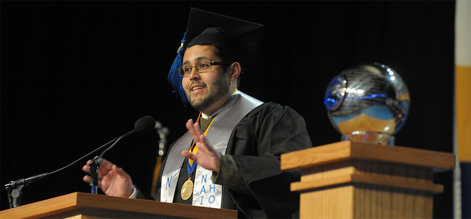McNair Scholar giving his graduation speech
