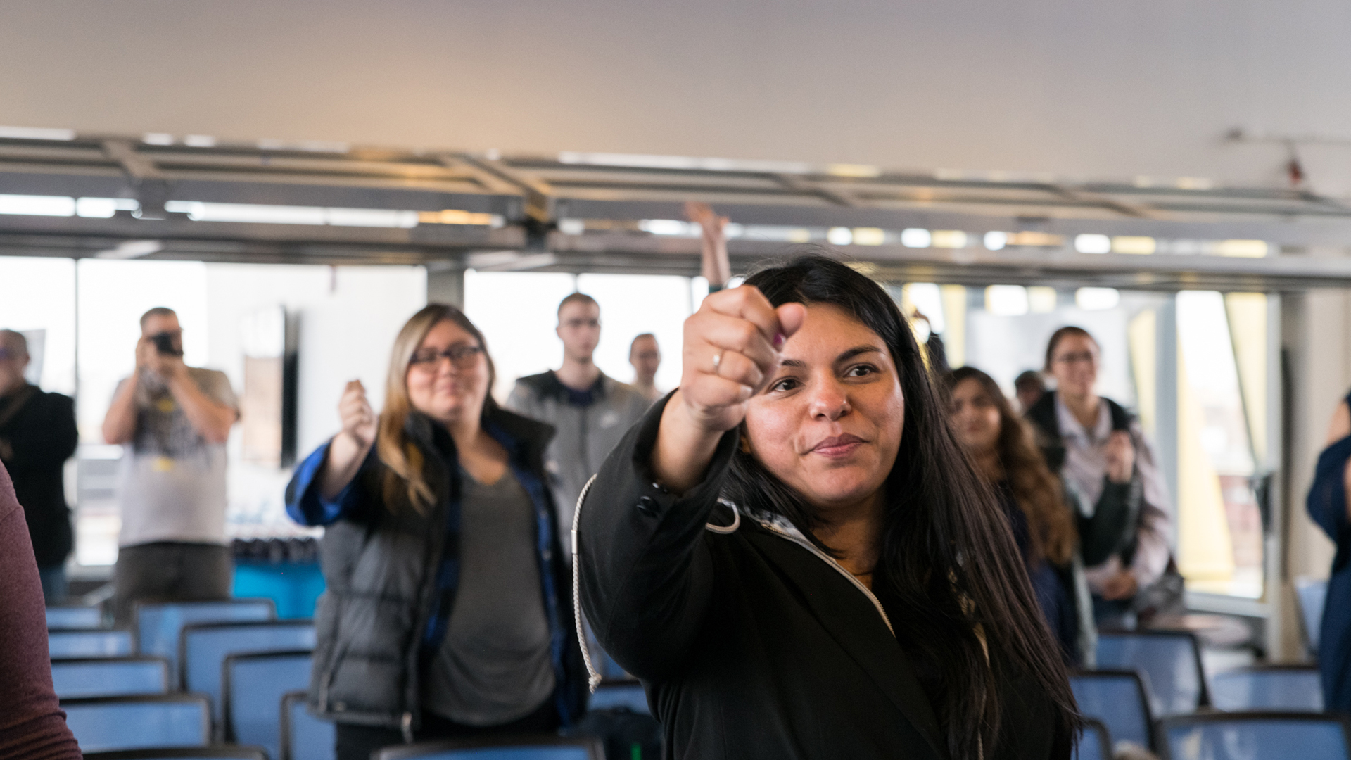 Students participating in the classroom.