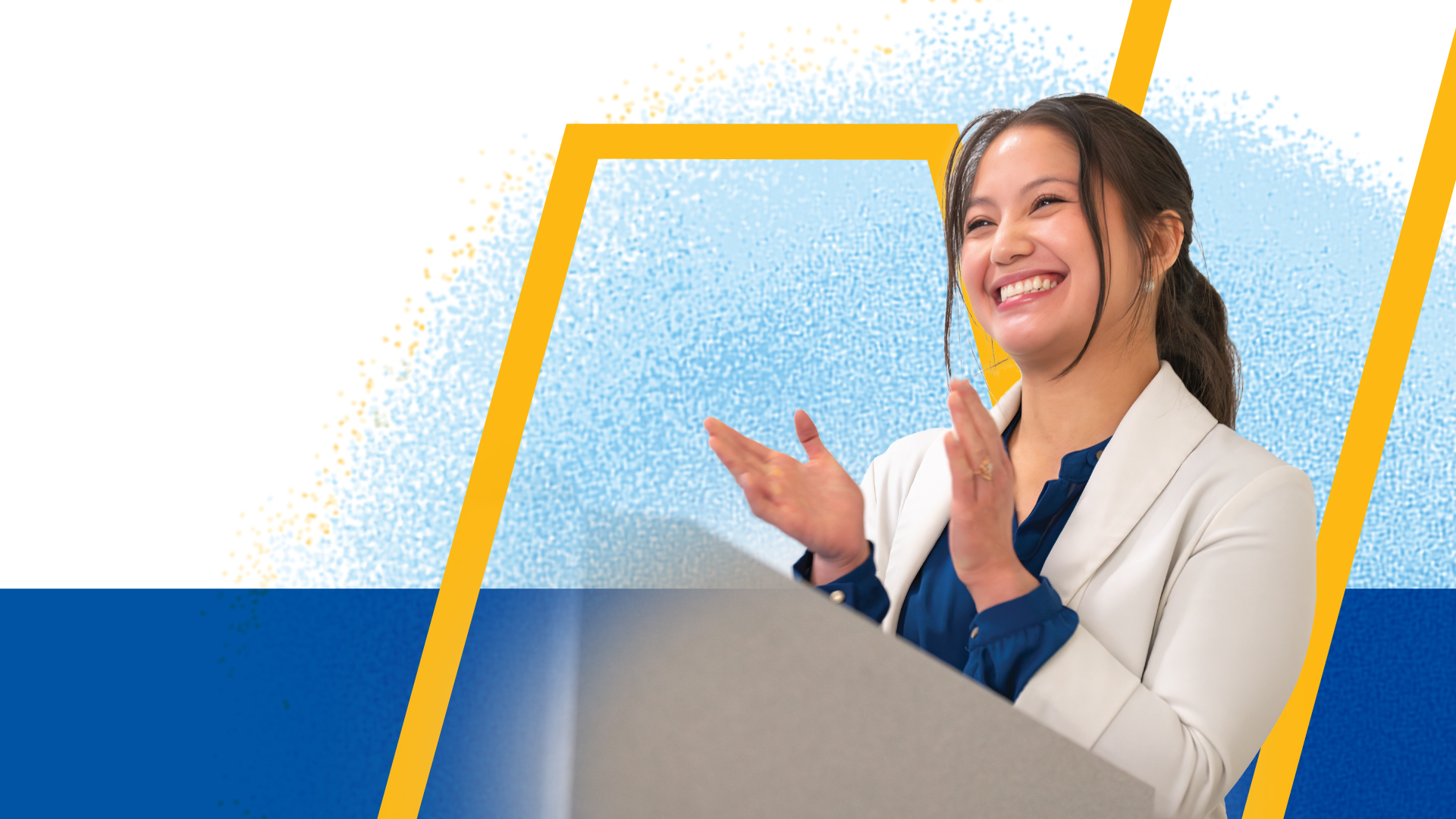 Female student at podium. 