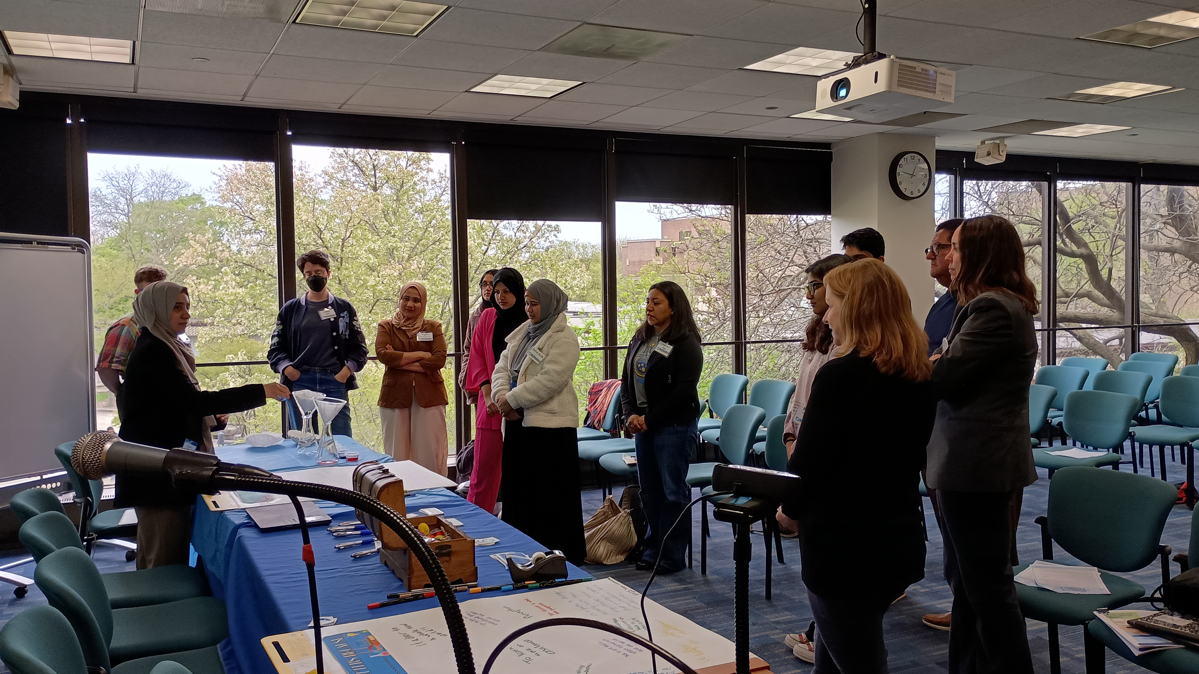 Students watching a science demonstration