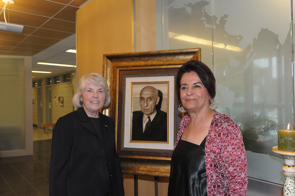President Emerita Sharon Hahs (left) poses with 2015 lecturer Haleh Emrani