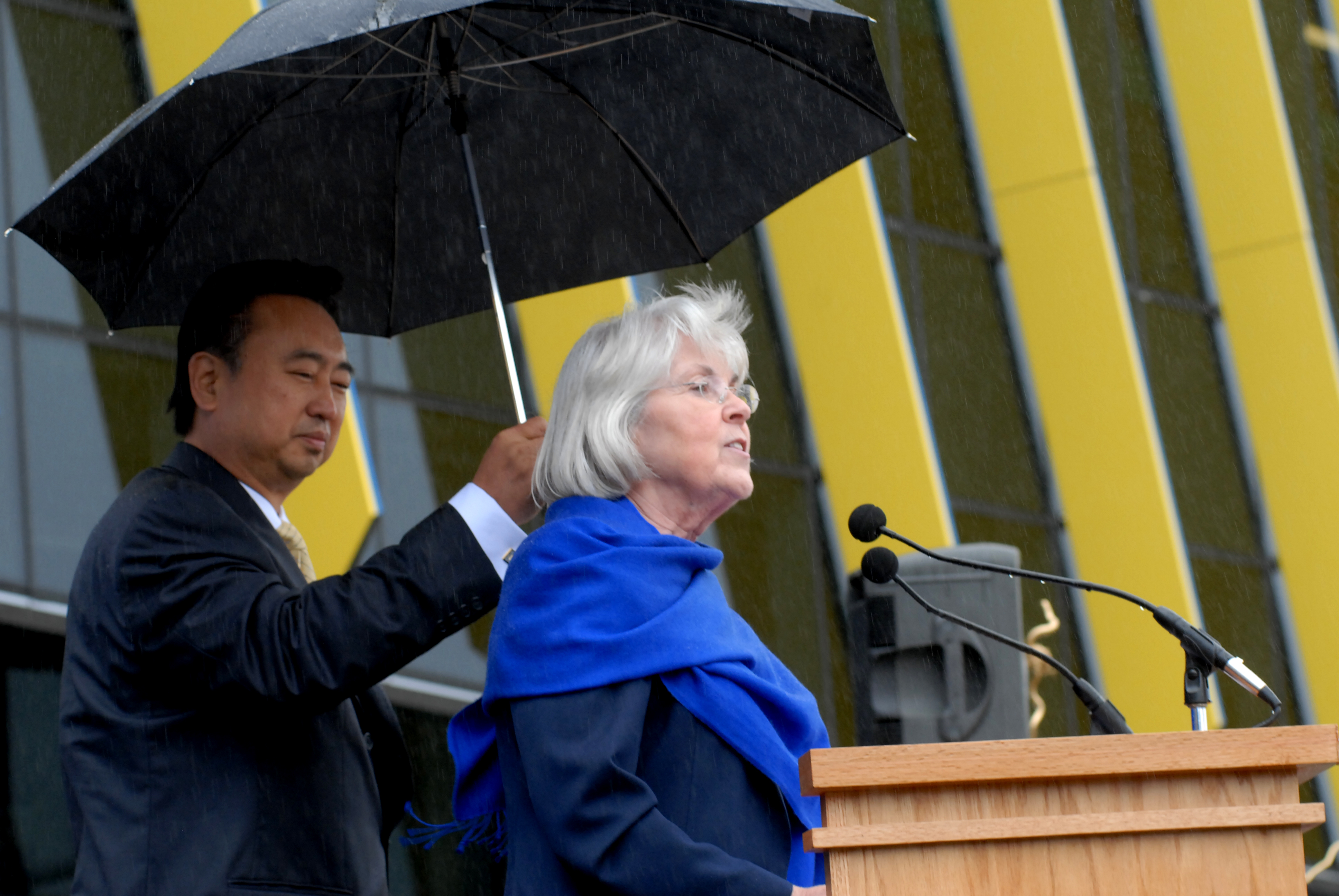 Northeastern Illinois University President Sharon Hahs addresses the crowd during the El Centro grand opening on Sept. 30.