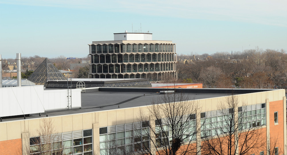 Aerial View of NEIU's "Beehive" building on campus