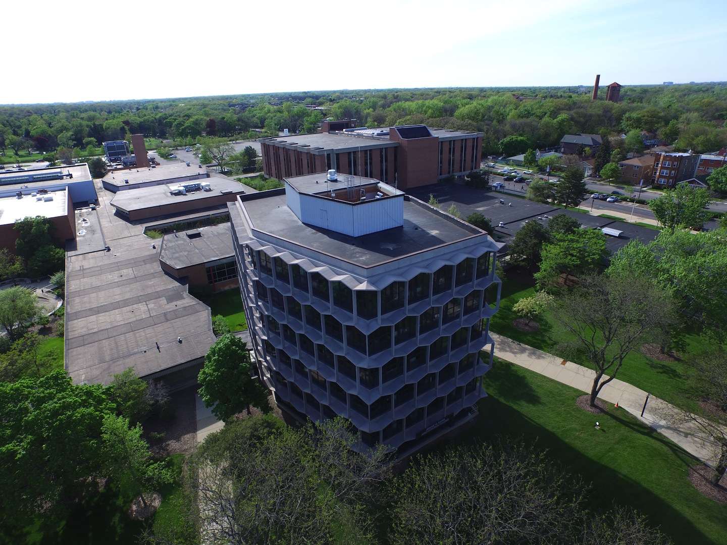 Aerial view of Jerome M. Sachs Administrative Building (Building C)
