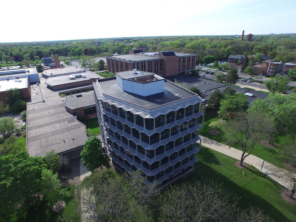 Aerial view of Jerome M. Sachs Administrative Building (Building C)