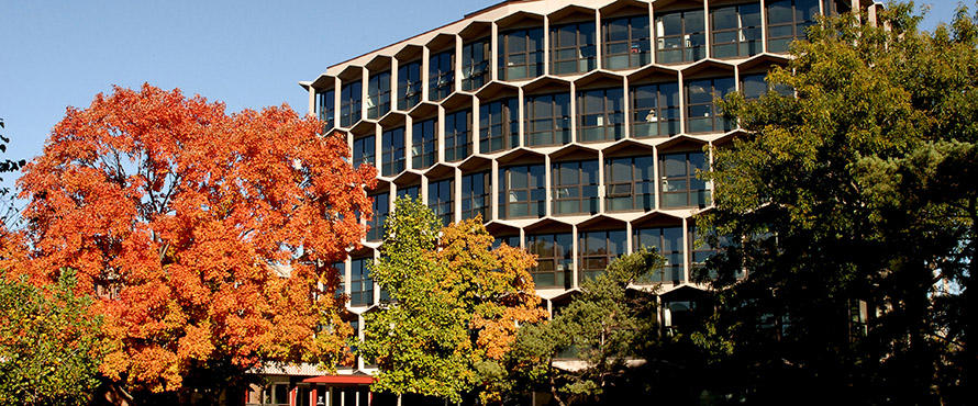 Exterior of the Sachs Administrative Building in fall