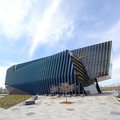 The exterior of the blue and gold El Centro building