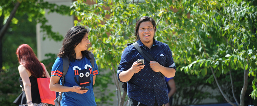 Students walking around campus