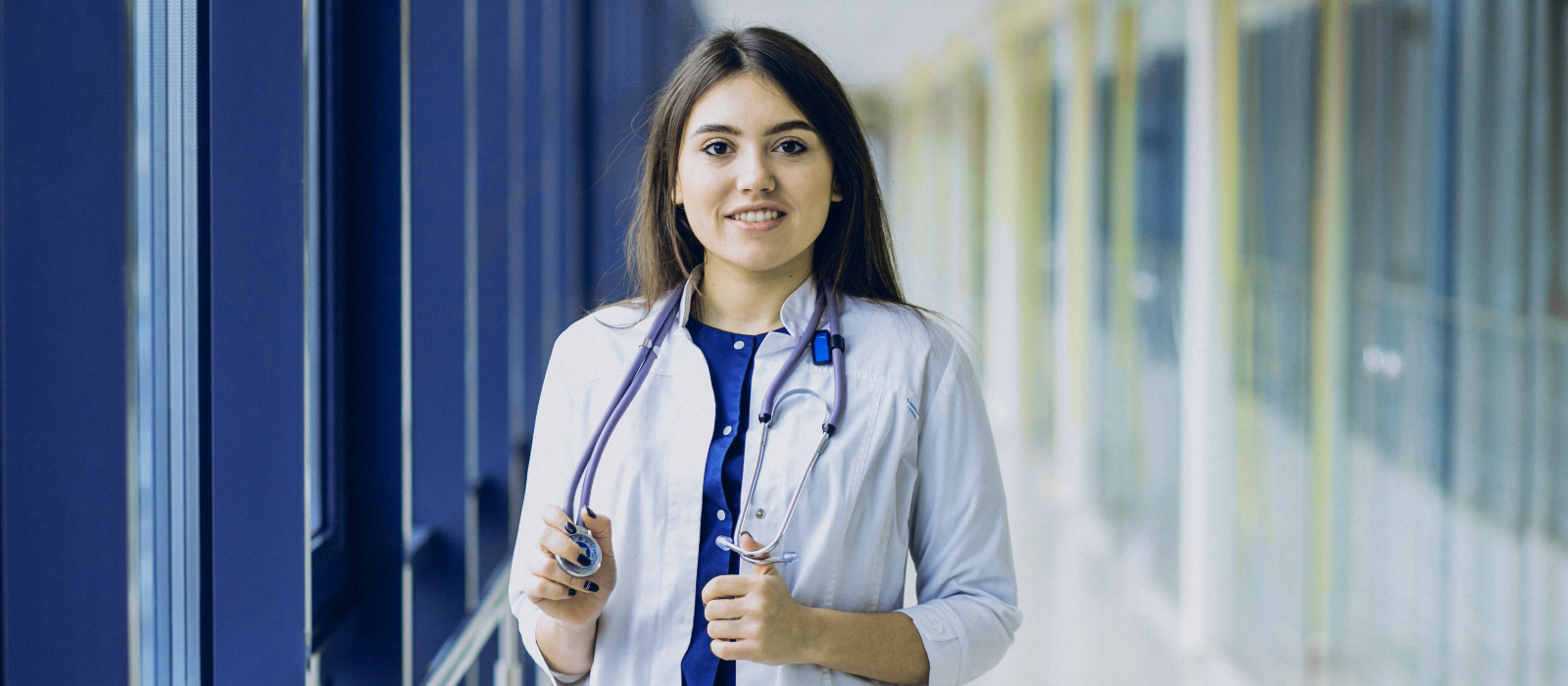 Female student studies medicine