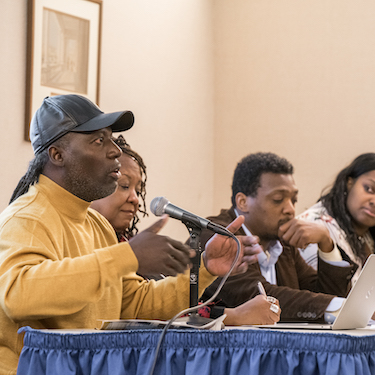 Photo of a panel discussion at the Northeastern GHRAD Conference in 2019.