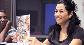 A student in a classroom.