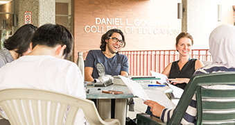 Northeastern students studying.