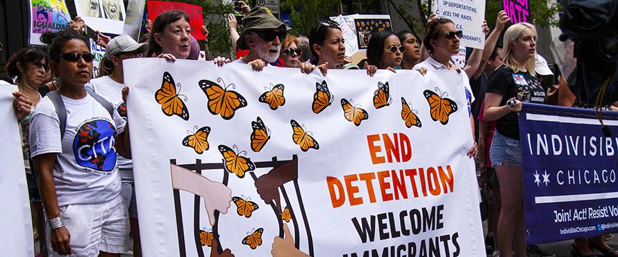 Protesting ICE and deportation raids in Chicago July 13, 2019.