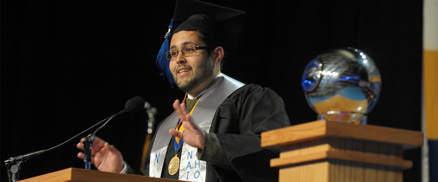 McNair Scholar giving his graduation speech