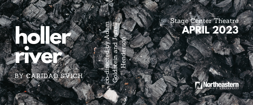white text over photo of black coal