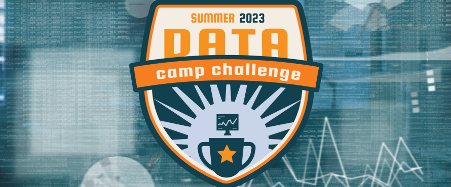 Summer Data Camp Crest and data on a screen 