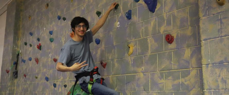 Student using the Bouldering wall