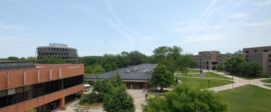 Aerial shot of Main Campus during summer.