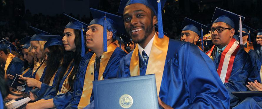 A student participates in Commencement at UIC Pavilion on May 8, 2017.
