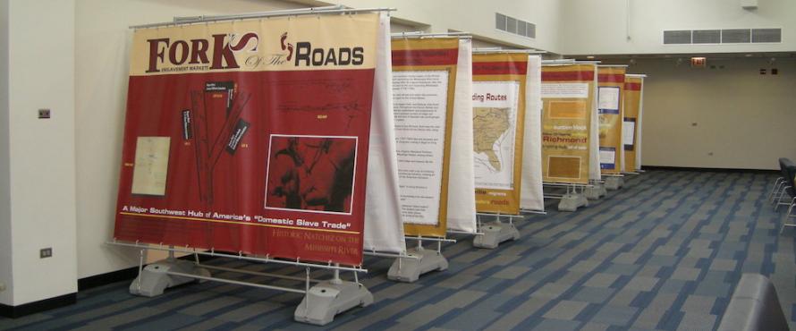 Forks of the Roads informational displays set up in the Student Union building