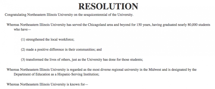 A detail from the United States Senate resolution congratulating Northeastern on the sesquicentennial of the University