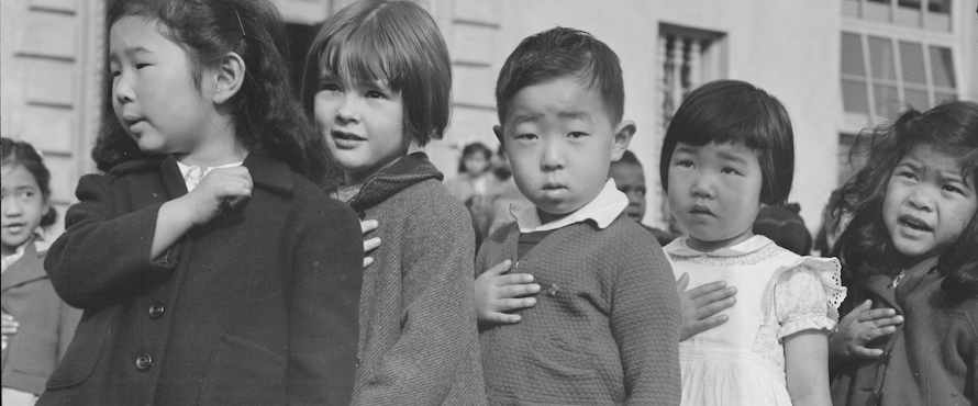 First-grade school children in San Francisco recite the Pledge of Allegiance in 1942. (Photo courtesy of the National Archives and Records Administration)