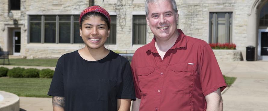 Associate Professor of Earth Science Kenneth Voglesonger (right) and Earth Science major Andrea Saavedra (NIU/Scott Walstrom photo)