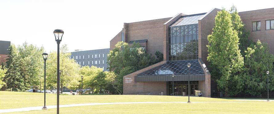 The eastern exterior of the Ronald Williams Library as seen from the University Commons