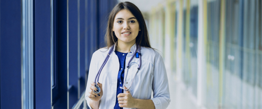 Female student studies medicine