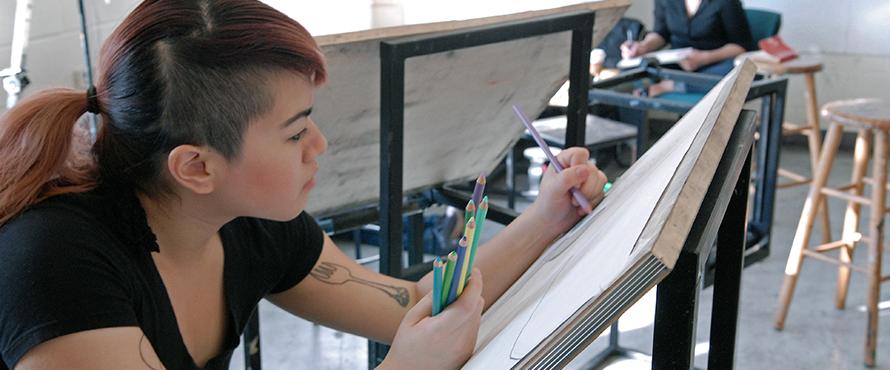 Female student in drawing studio