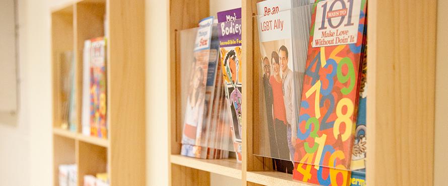 Health Services feature image of bookcase with resource magazines