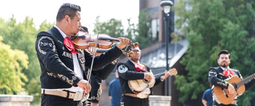 Mariachi band performing on campus during Latinx Heritage month