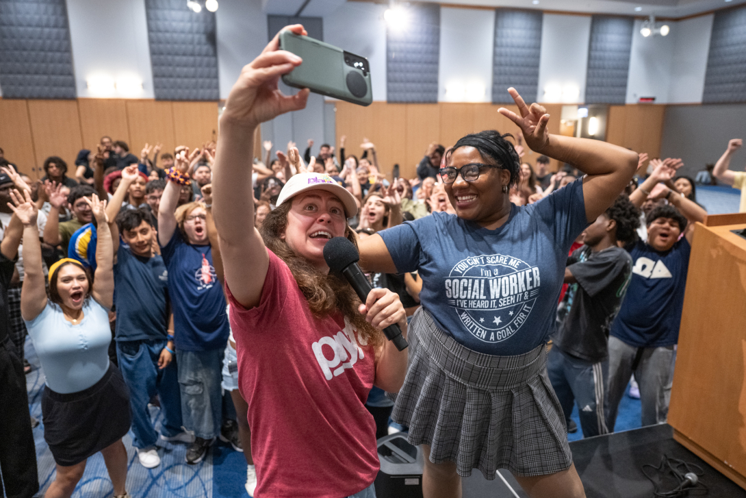 Students posing for large group photo