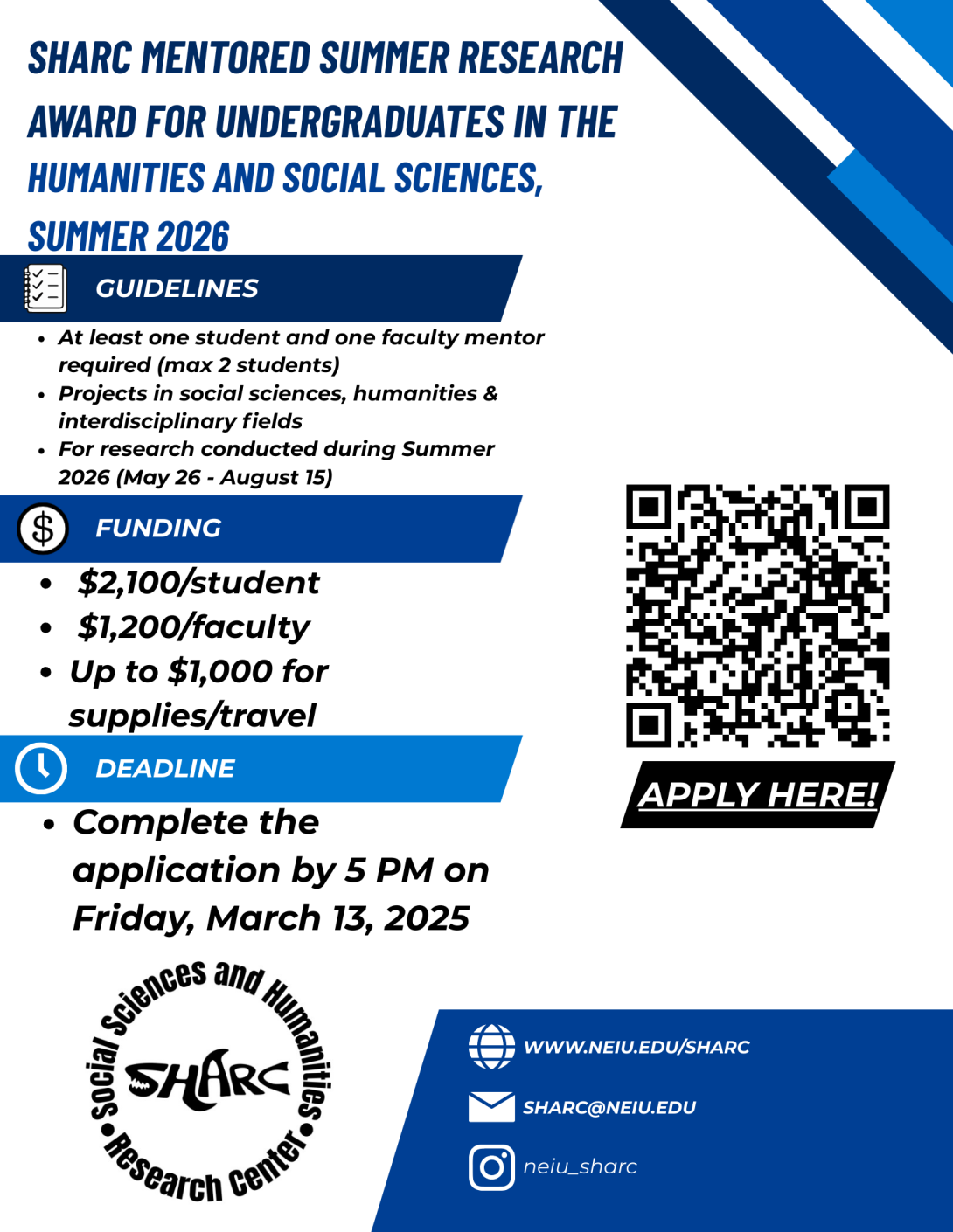 SHARC CONFERENCE PRESENTATION AWARD FOR UNDERGRADUATES IN THE HUMANITIES AND SOCIAL SCIENCES, 2026