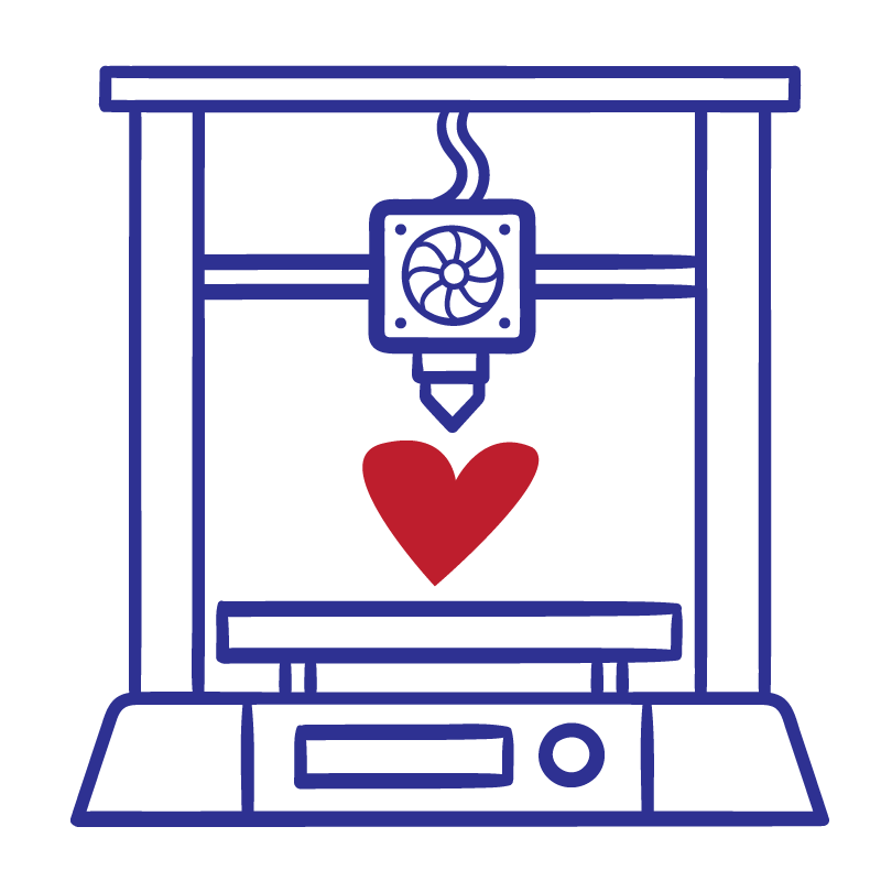 "3d printer and heart, clipart"