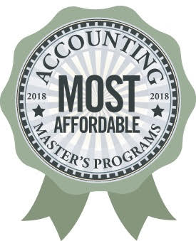 A ribbon reads "Most Affordable Accounting Programs 2018"