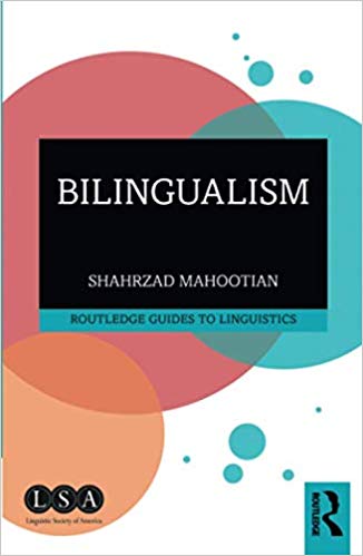 The book jacket for Bilingualism with the title in white on a black field and multi colored dots behind