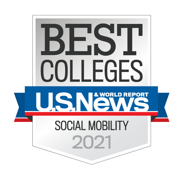 Badge reads: Best Colleges U.S. News & World Report Social Mobility 2021