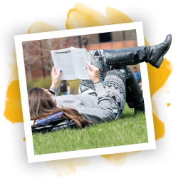 A studnet working on campus. 