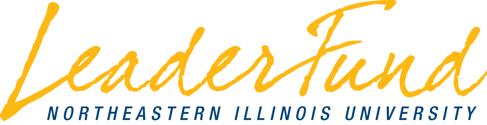 The Leader Fund logo with the words Leader Fund in gold script and Northeastern Illinois University in blue text beneath