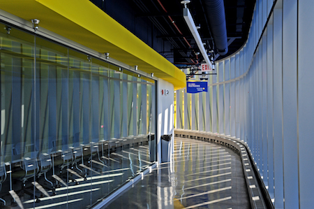 A curving, interior hallway at NEIU El Centro