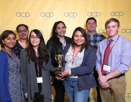 Six students pose at the Associated Collegiate Press 2018 Midwinter National College Journalism Convention