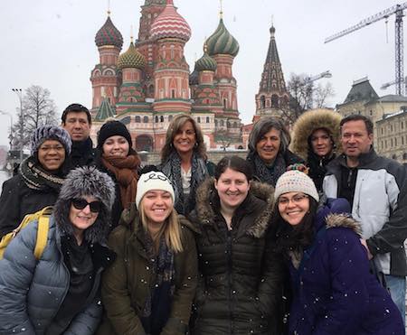 four students, five alumni, two staff members and one retiree on an educational trip to Helsinki, Finland, and Moscow