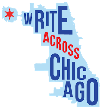 Write Across Chicago is written over a map of Chicago.