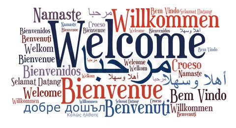 The word Welcome spelled out in different languages